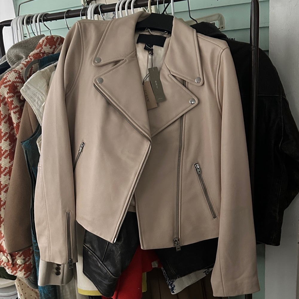 J. Crew Factory Women's Beige Leather Moto Jacket size 16